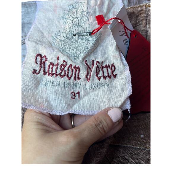 Raison D'etre Women's Pants Wide Leg 100% Linen Brown Pockets Size 31 NEW - Picture 7 of 11